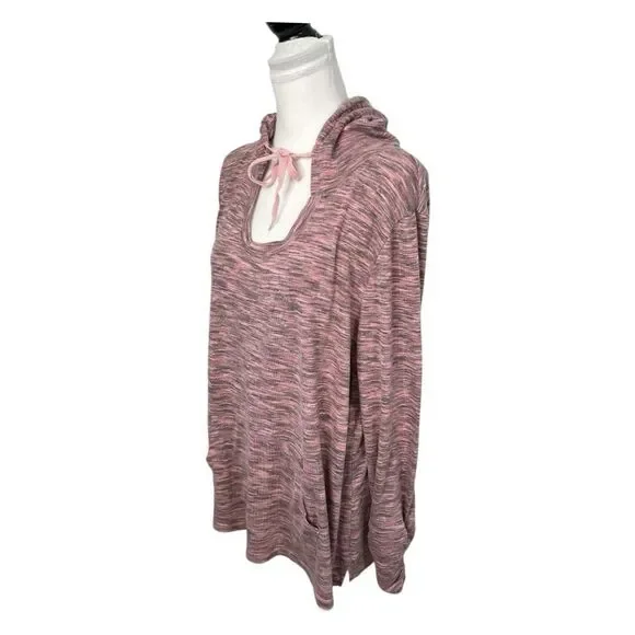 Vintage American Blues Hoodie Sweatshirt Plus XXL Pink Heathered Tie Front - Picture 3 of 12